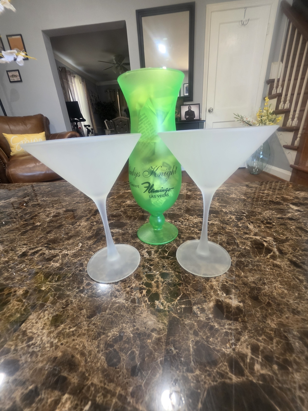 Source Unknown Frosted Martini Glasses with Neon Green Hurricane Glass